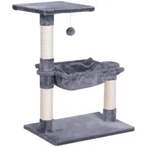 2-Tier Cat Tree Scratching Post w/ Dangle Toy - Grey