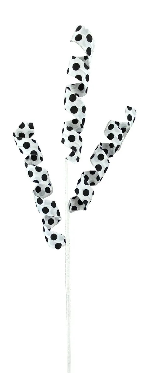 24" Polkadot Curly Pick: Wht/Blk