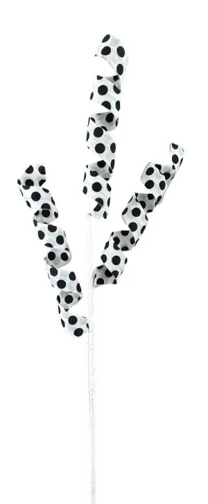24" Polkadot Curly Pick: Wht/Blk
