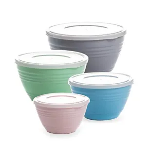 4-Piece Multicolored Plastic Mixing Prep Bowls w/Lids Set  (2 color combos)