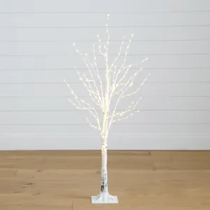 4’ Pre-Lit Artificial White Birch Tree with 240 Color Changing LED Lights