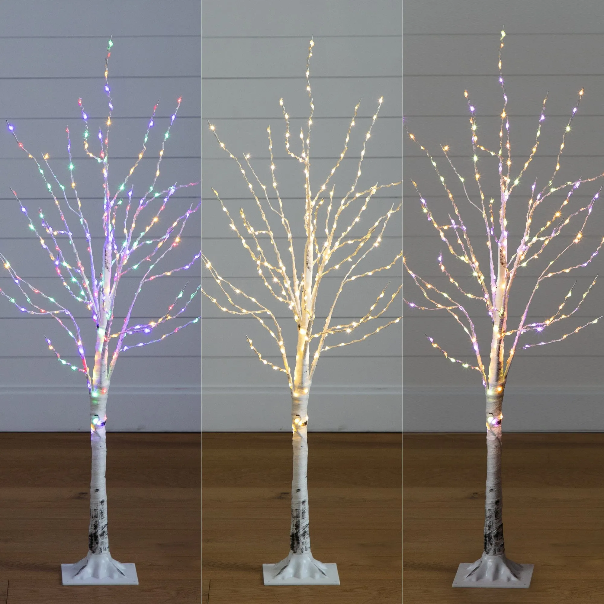 4’ Pre-Lit Artificial White Birch Tree with 240 Color Changing LED Lights