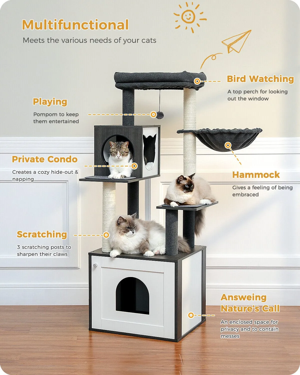 56" Multi Level Cat Scratching Post / Tree / Pole