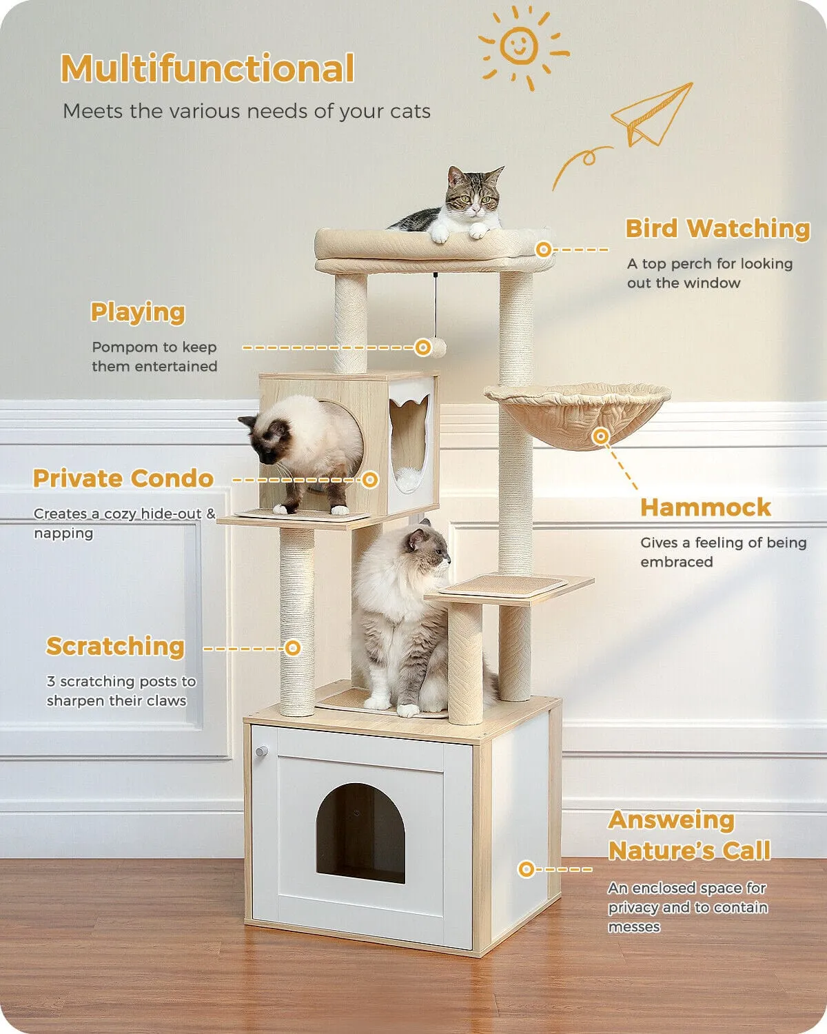 56" Multi Level Cat Scratching Post / Tree / Pole