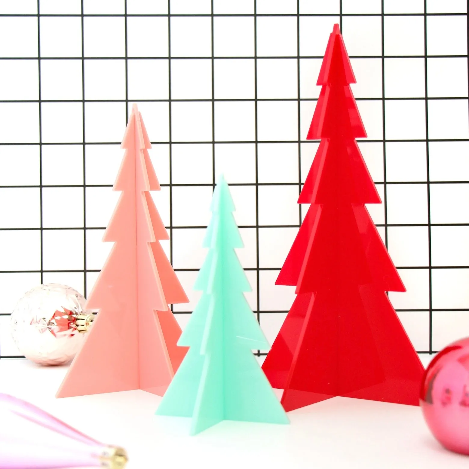 Acrylic Christmas Trees - Red, Light Pink & Mint
