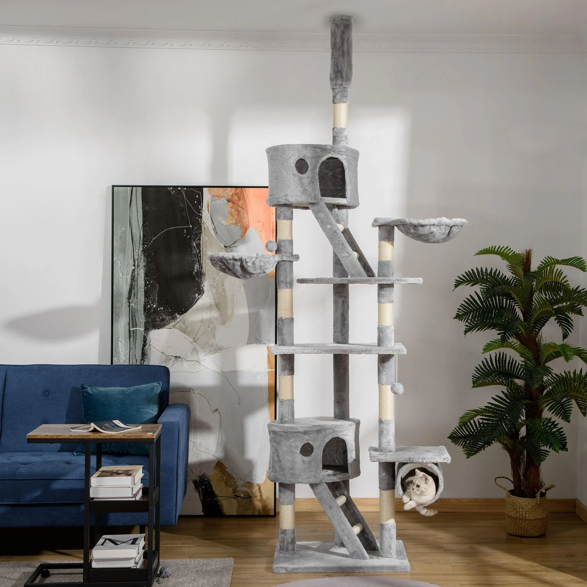 Adjustable Height Cat Tree, 240-260cm - Light Grey