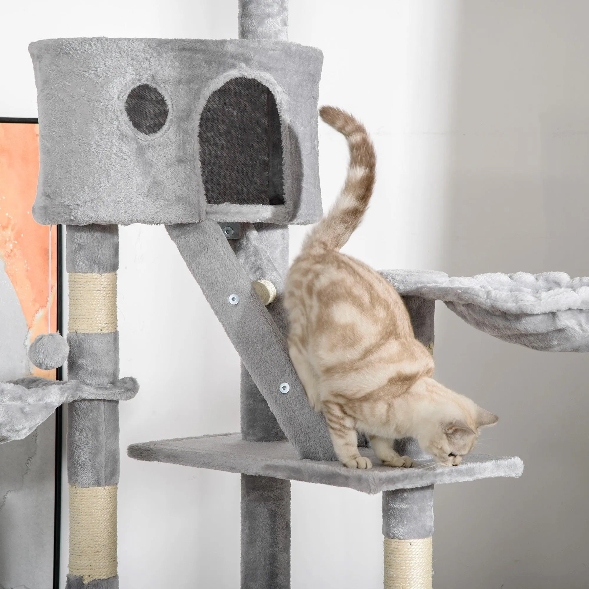 Adjustable Height Cat Tree, 240-260cm - Light Grey