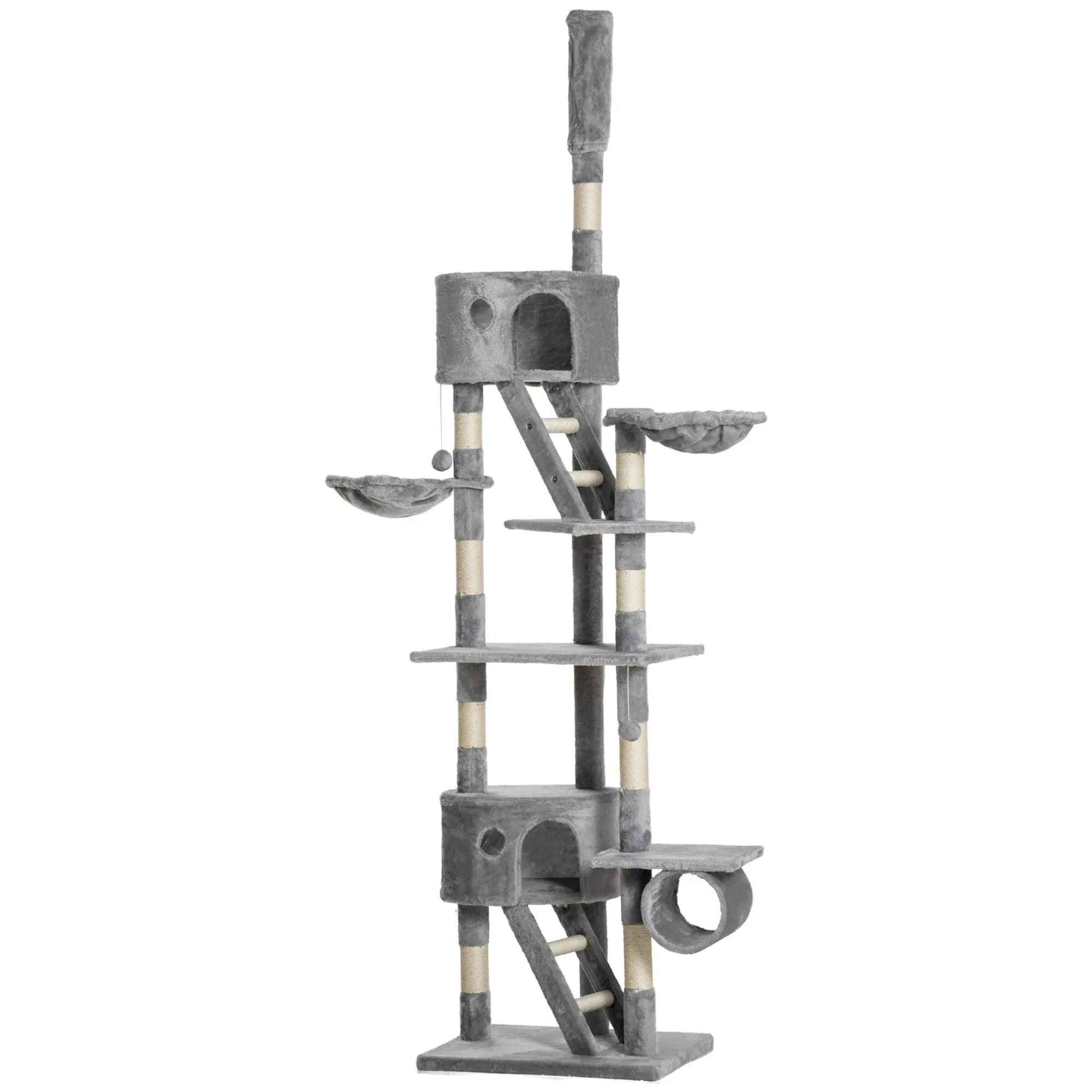 Adjustable Height Cat Tree, 240-260cm - Light Grey