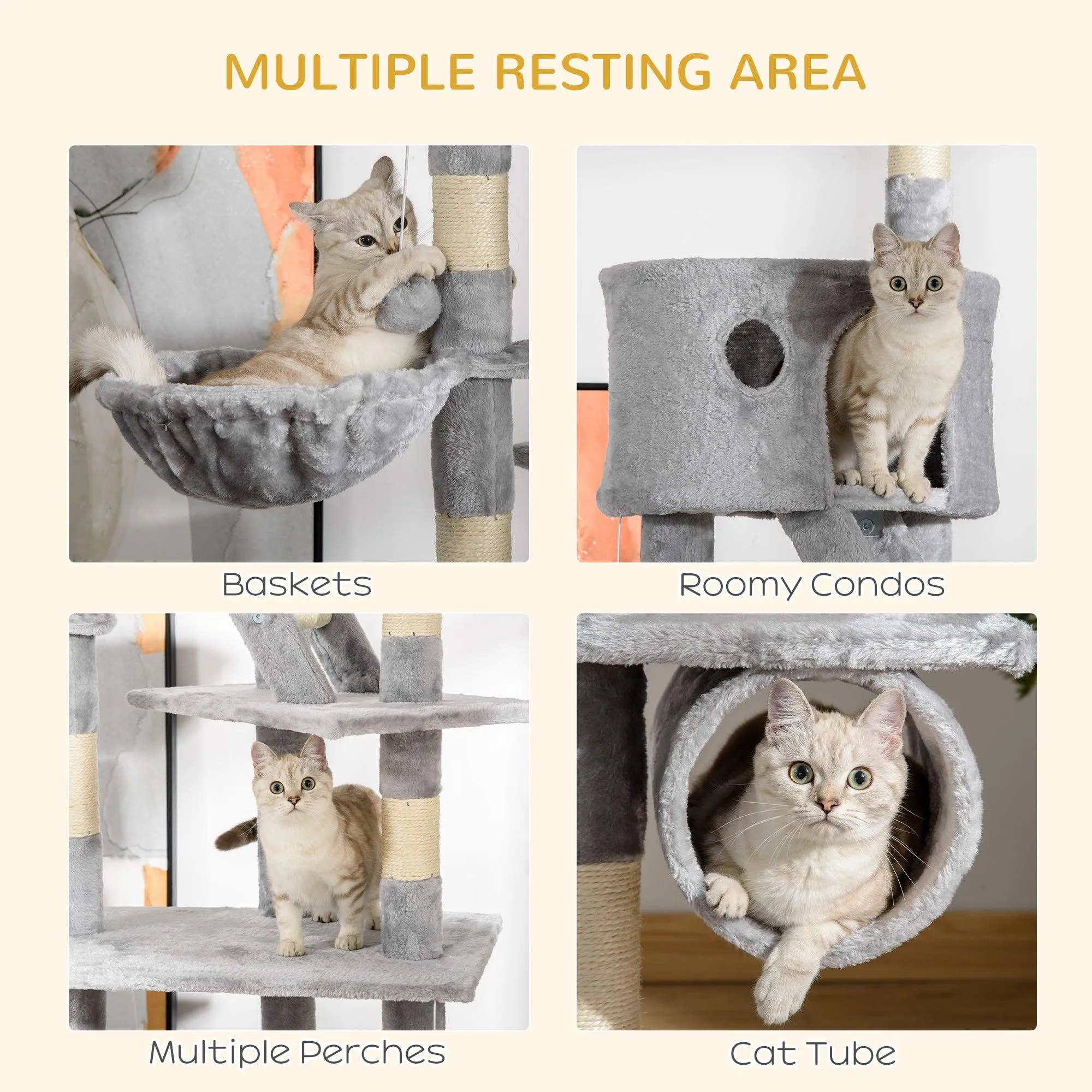 Adjustable Height Cat Tree, 240-260cm - Light Grey