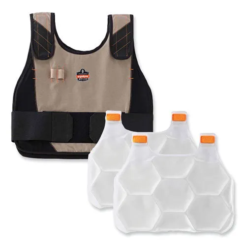 Chill-its 6215 Premium Fr Phase Change Cooling Vest W/ Packs, Modacrylic Cotton, Small/med, Khaki, Ships In 1-3 Business Days