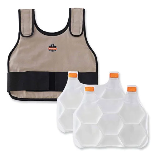 Chill-its 6230 Standard Phase Change Cooling Vest With Packs, Cotton, Small/medium, Khaki, Ships In 1-3 Business Days