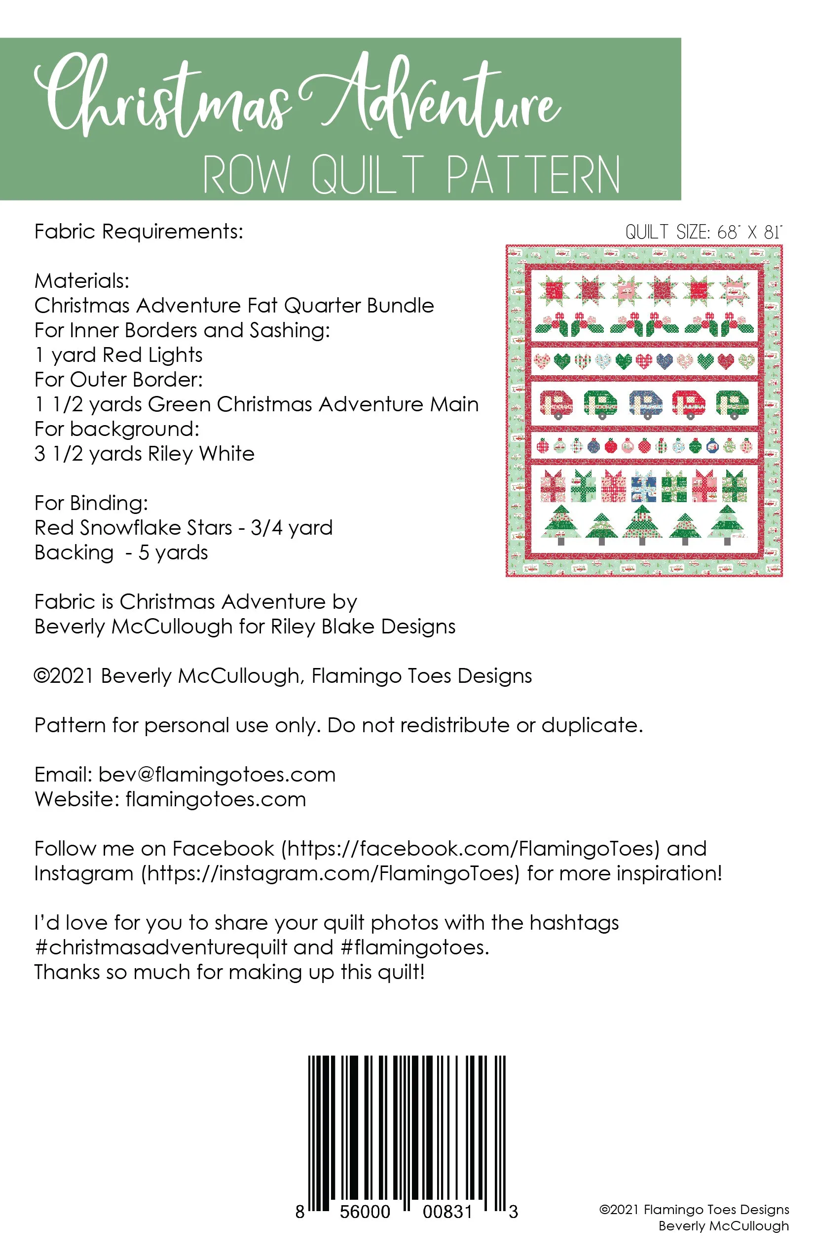 Christmas Adventure Row Quilt Paper Pattern