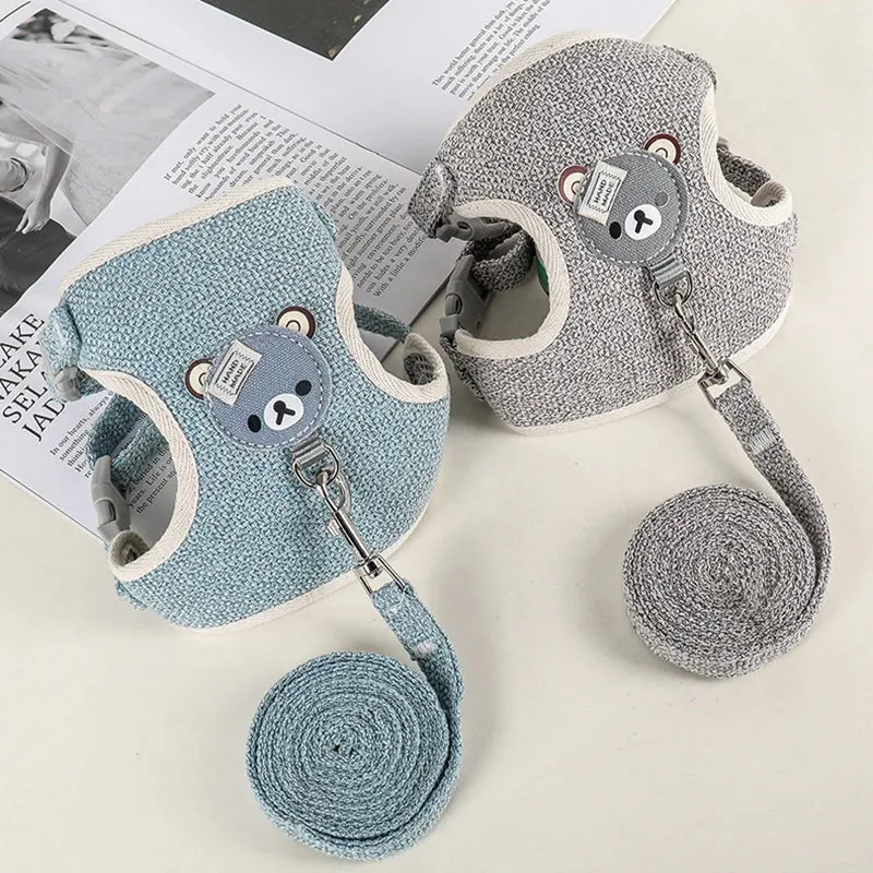 Cute Pet Vest Harness with Leash – Adjustable Breathable Chest Harness for Small Pets