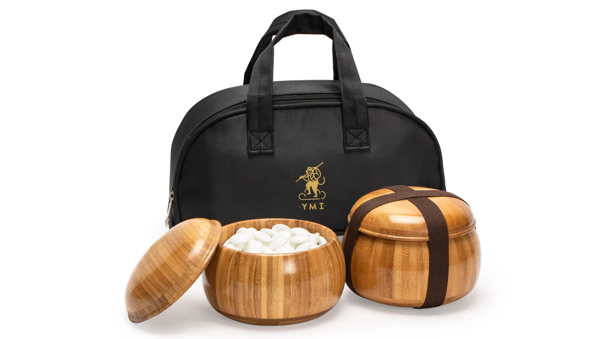Double Convex Korean Hardened Glass Paduk Go Stones with Bamboo, "Gosu" Go Game Bowls - Size 33 (9.3mm) Stones