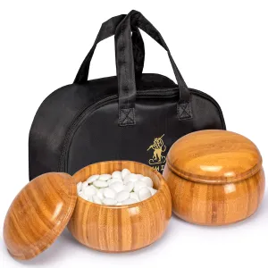 Double Convex Korean Hardened Glass Paduk Go Stones with Bamboo, "Gosu" Go Game Bowls - Size 33 (9.3mm) Stones