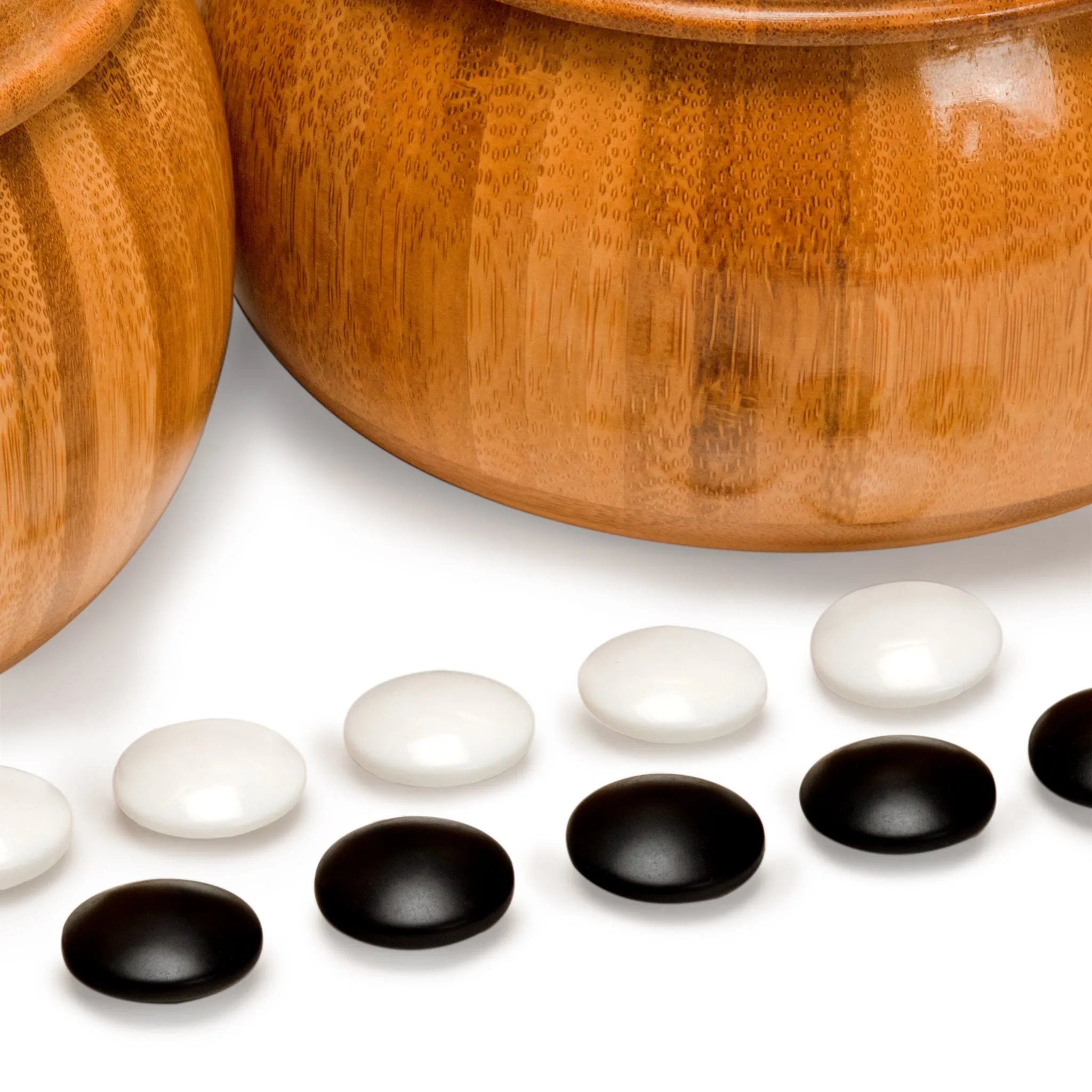 Double Convex Korean Hardened Glass Paduk Go Stones with Bamboo, "Gosu" Go Game Bowls - Size 33 (9.3mm) Stones