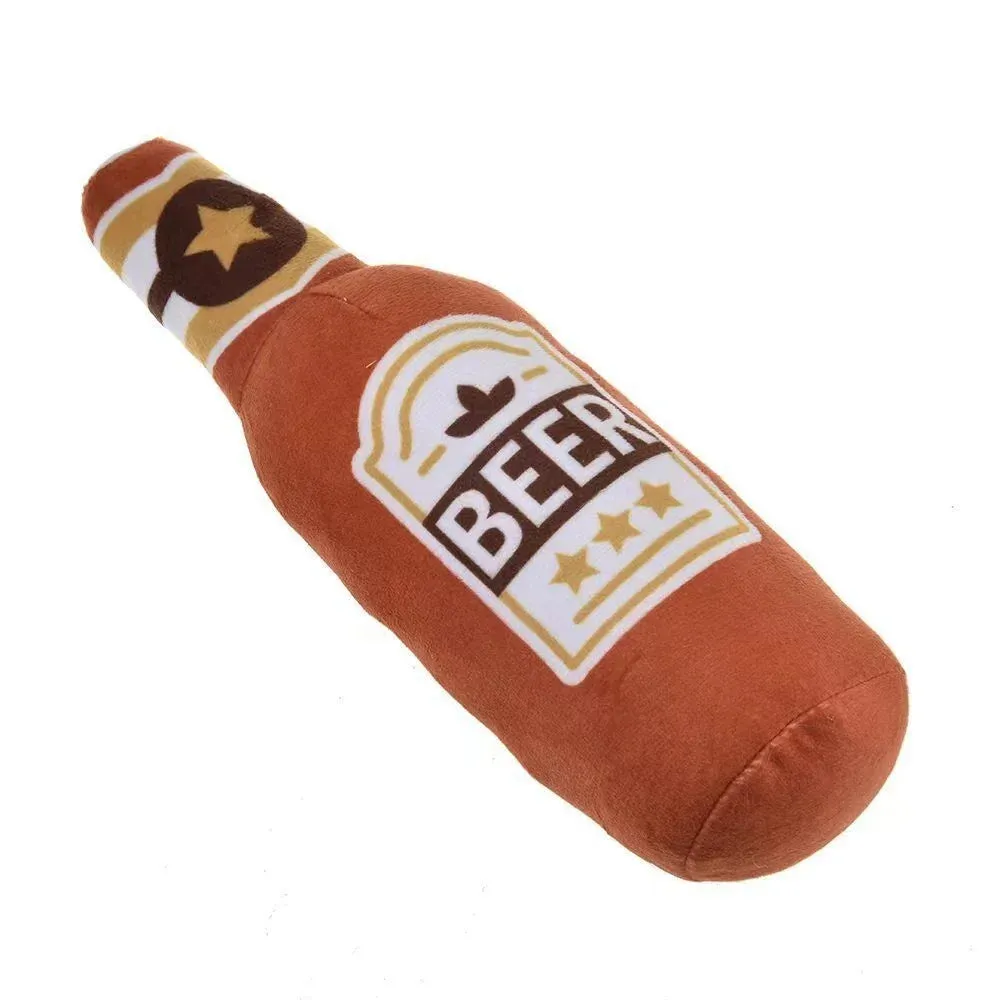 Durable Plush Dog Toy in Beer Bottle Shape - Fun and Safe Teeth Cleaning