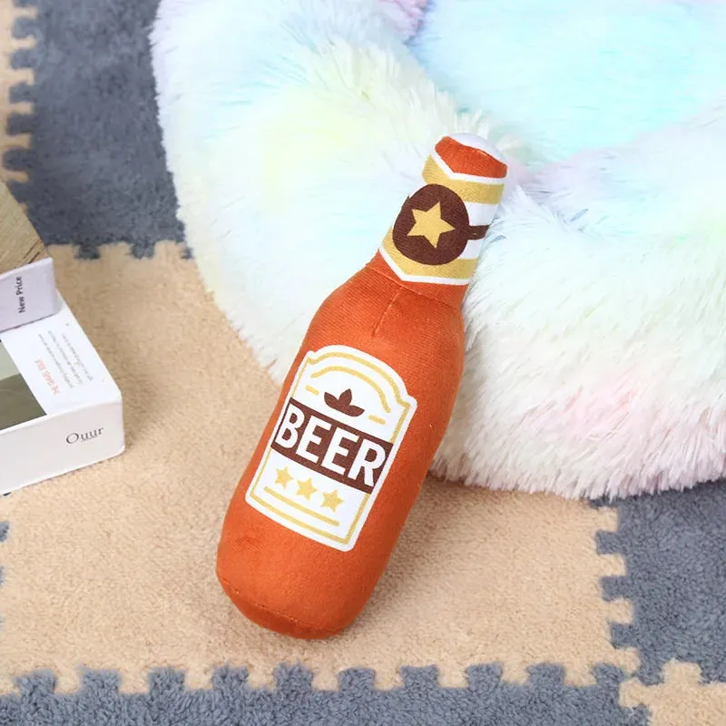 Durable Plush Dog Toy in Beer Bottle Shape - Fun and Safe Teeth Cleaning