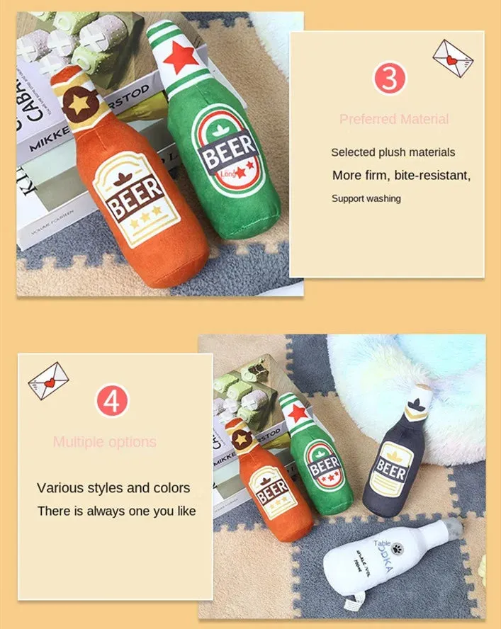 Durable Plush Dog Toy in Beer Bottle Shape - Fun and Safe Teeth Cleaning