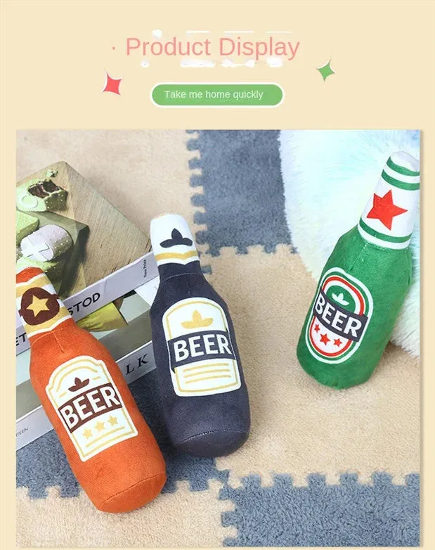 Durable Plush Dog Toy in Beer Bottle Shape - Fun and Safe Teeth Cleaning