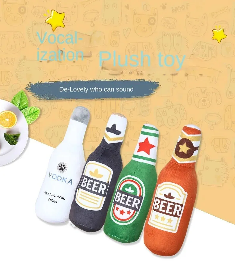 Durable Plush Dog Toy in Beer Bottle Shape - Fun and Safe Teeth Cleaning