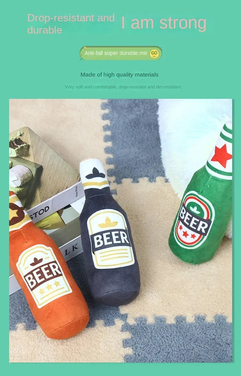Durable Plush Dog Toy in Beer Bottle Shape - Fun and Safe Teeth Cleaning