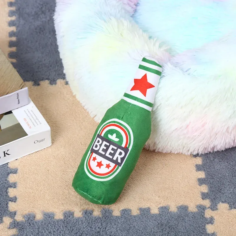 Durable Plush Dog Toy in Beer Bottle Shape - Fun and Safe Teeth Cleaning
