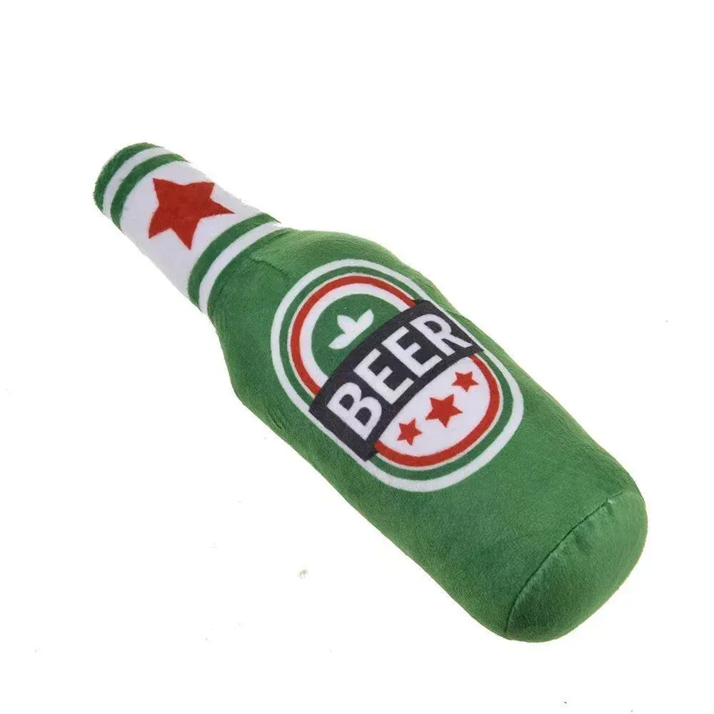Durable Plush Dog Toy in Beer Bottle Shape - Fun and Safe Teeth Cleaning