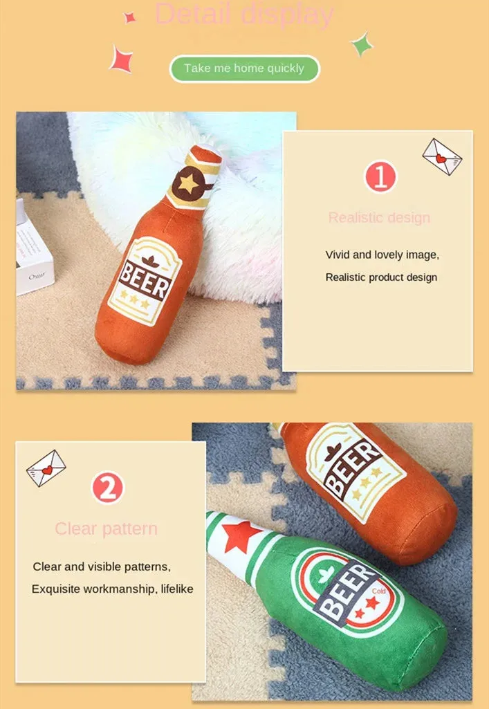 Durable Plush Dog Toy in Beer Bottle Shape - Fun and Safe Teeth Cleaning