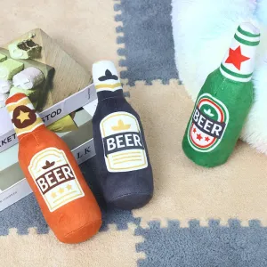 Durable Plush Dog Toy in Beer Bottle Shape - Fun and Safe Teeth Cleaning