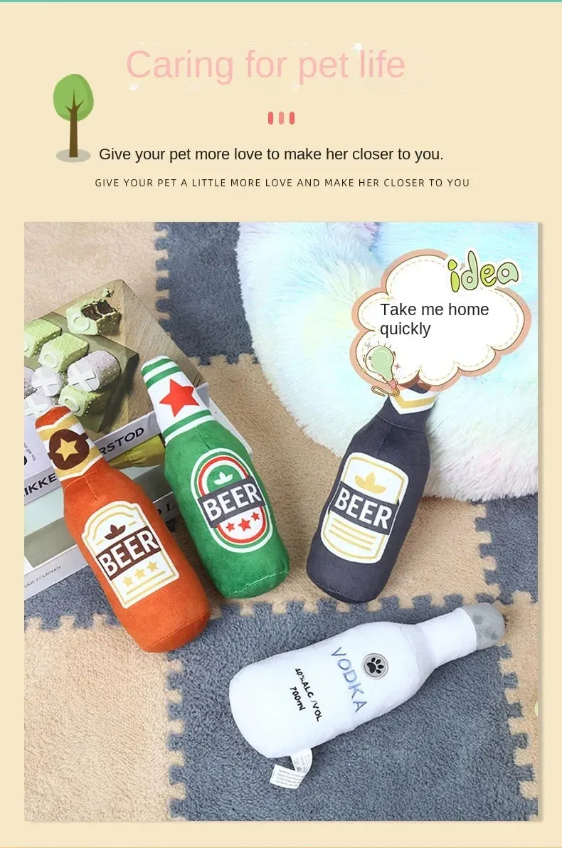 Durable Plush Dog Toy in Beer Bottle Shape - Fun and Safe Teeth Cleaning
