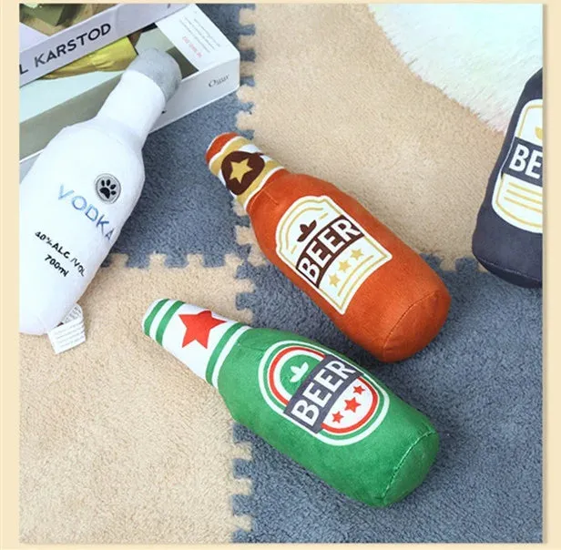 Durable Plush Dog Toy in Beer Bottle Shape - Fun and Safe Teeth Cleaning