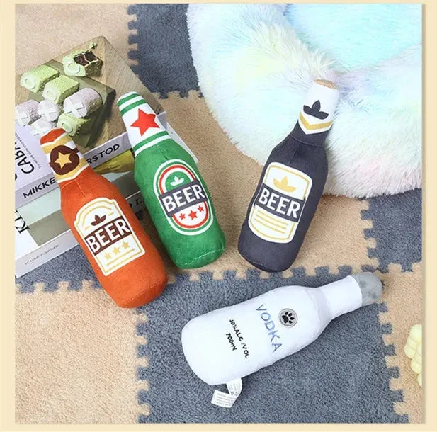 Durable Plush Dog Toy in Beer Bottle Shape - Fun and Safe Teeth Cleaning