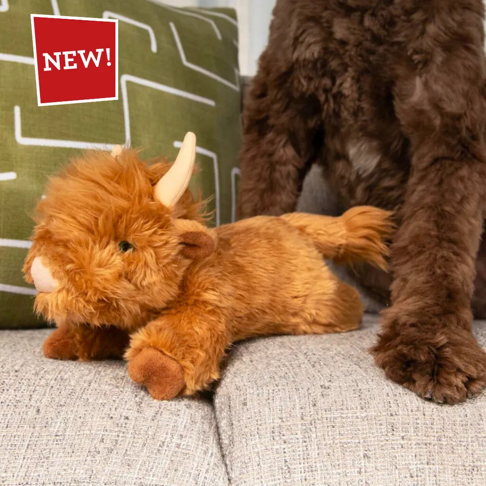 Fluff & Tuff Shaggy Hyland Cow Plush Dog Toy