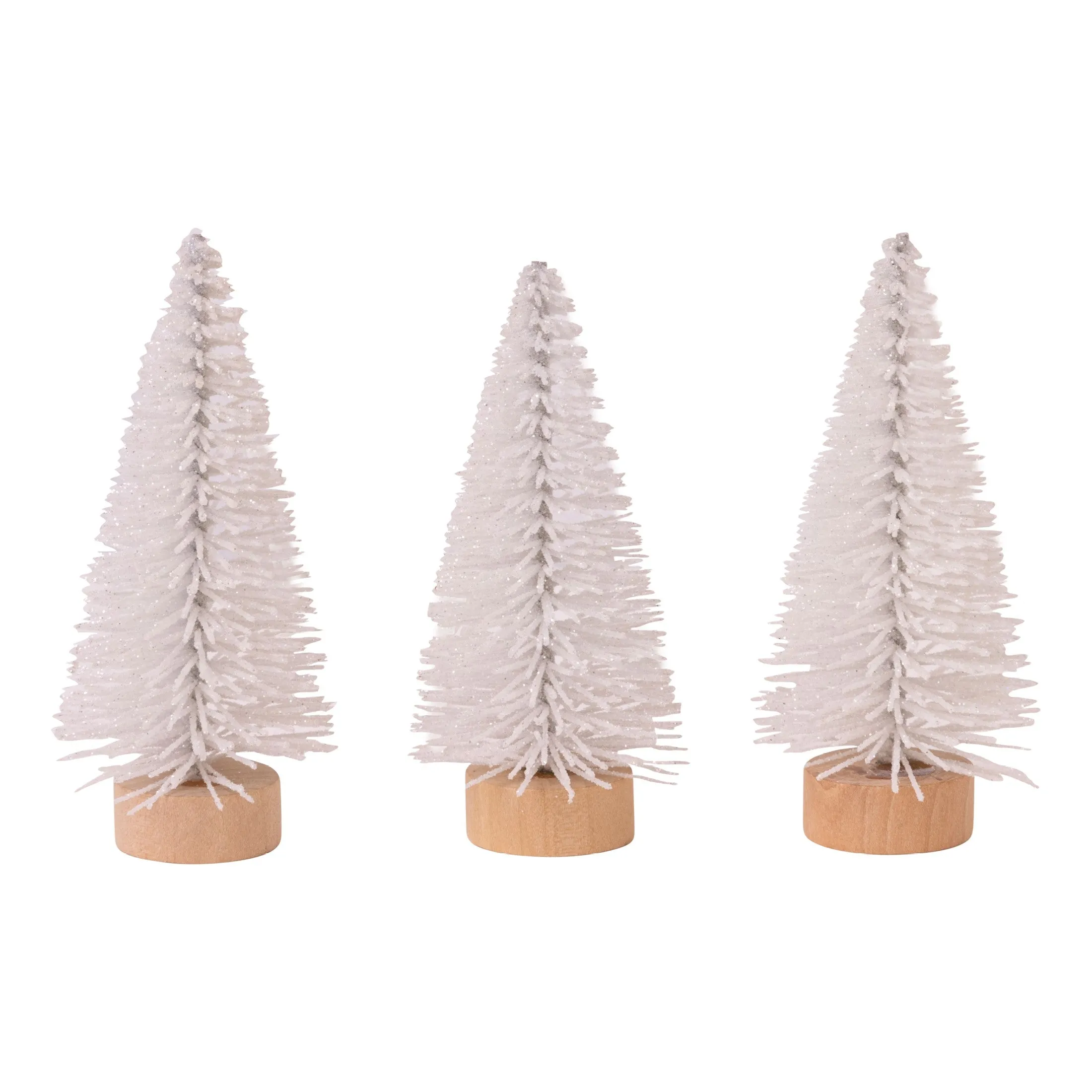 Glitter White Bristle Brush Trees (Set of 3)