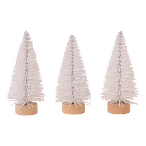 Glitter White Bristle Brush Trees (Set of 3)