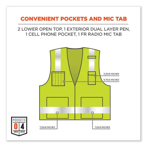 Glowear 8262frz Class 2 Fr Surveyor Zip Vest, Tencel/modacrylic/para-aramid/kevlar, 4xl/5xl, Lime, Ships In 1-3 Business Days