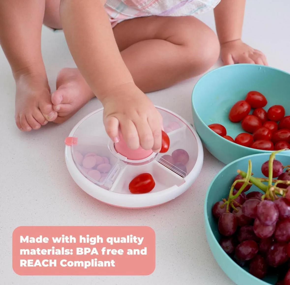 Gobe Snack Spinner with 5 Compartment Dispenser & Sliding Door, Pink