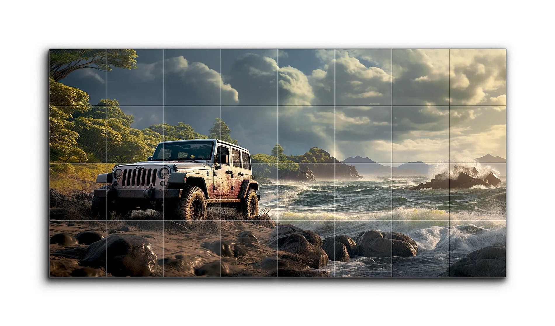Jeep Adventure: Rocky Shoreline & Forest Dual Canvas