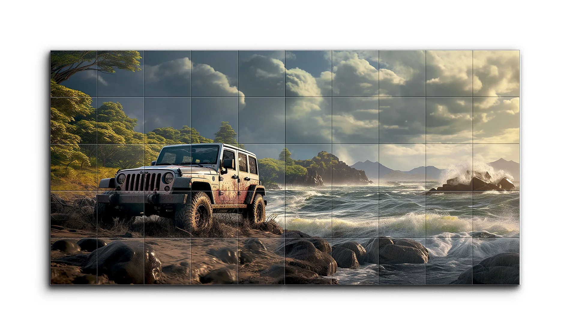 Jeep Adventure: Rocky Shoreline & Forest Dual Canvas