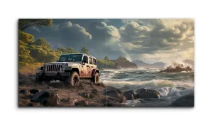 Jeep Adventure: Rocky Shoreline & Forest Dual Canvas