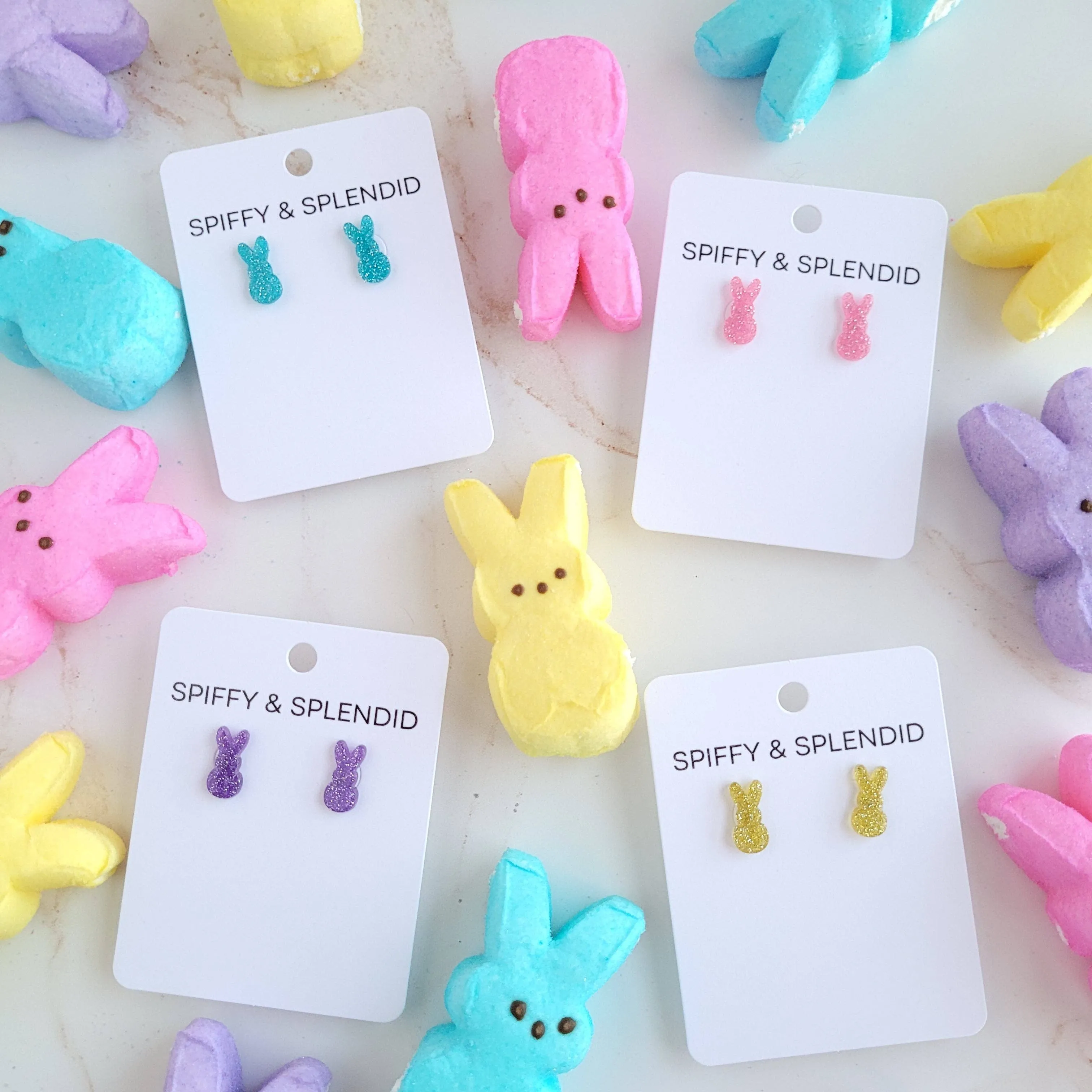 Pink Glitter Bunny Studs