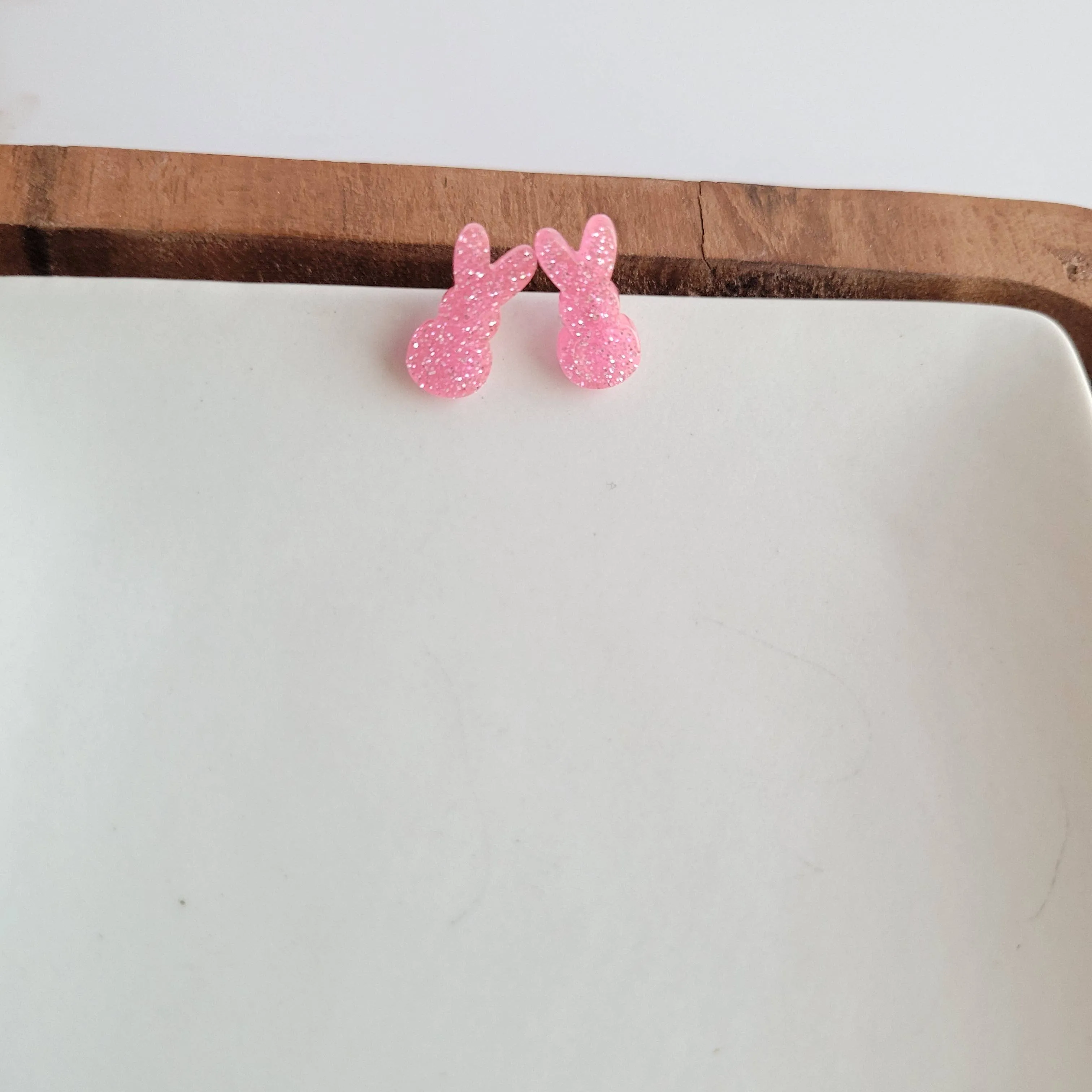 Pink Glitter Bunny Studs