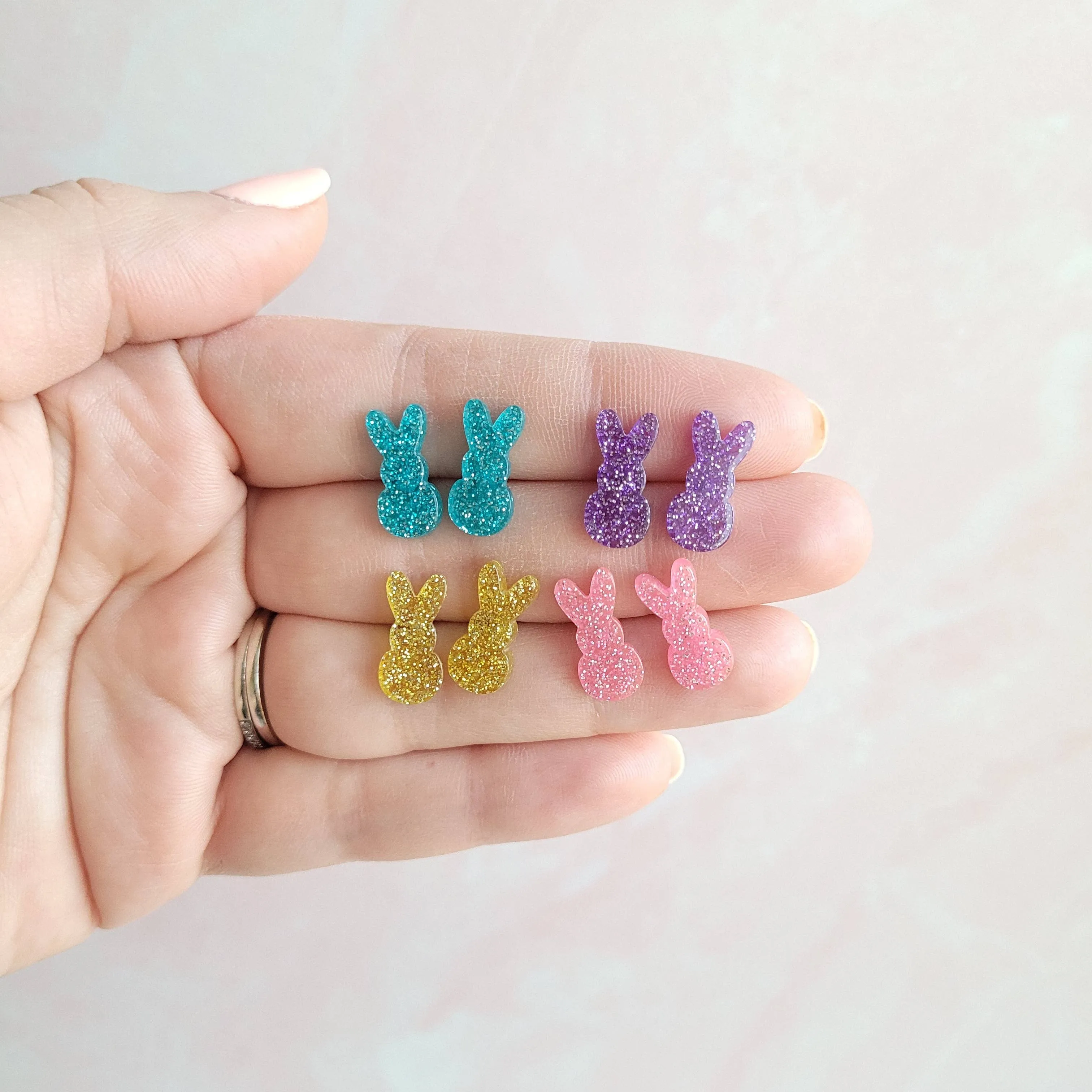 Pink Glitter Bunny Studs