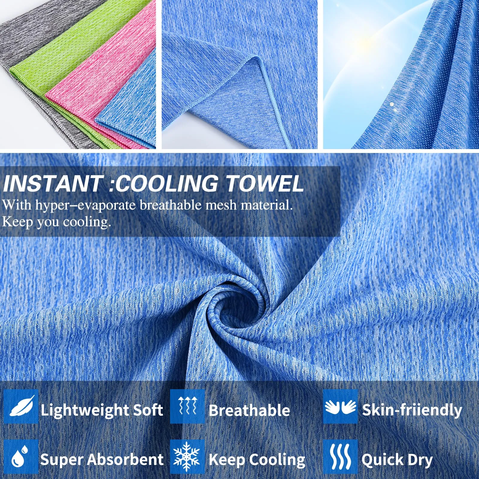 Premillow Cooling Towels - 4 Pack Cooling Towel(40"x12"), Cooling Towels for Neck and Face, Microfiber Soft Breathable Cooling Towel for Hot Weather