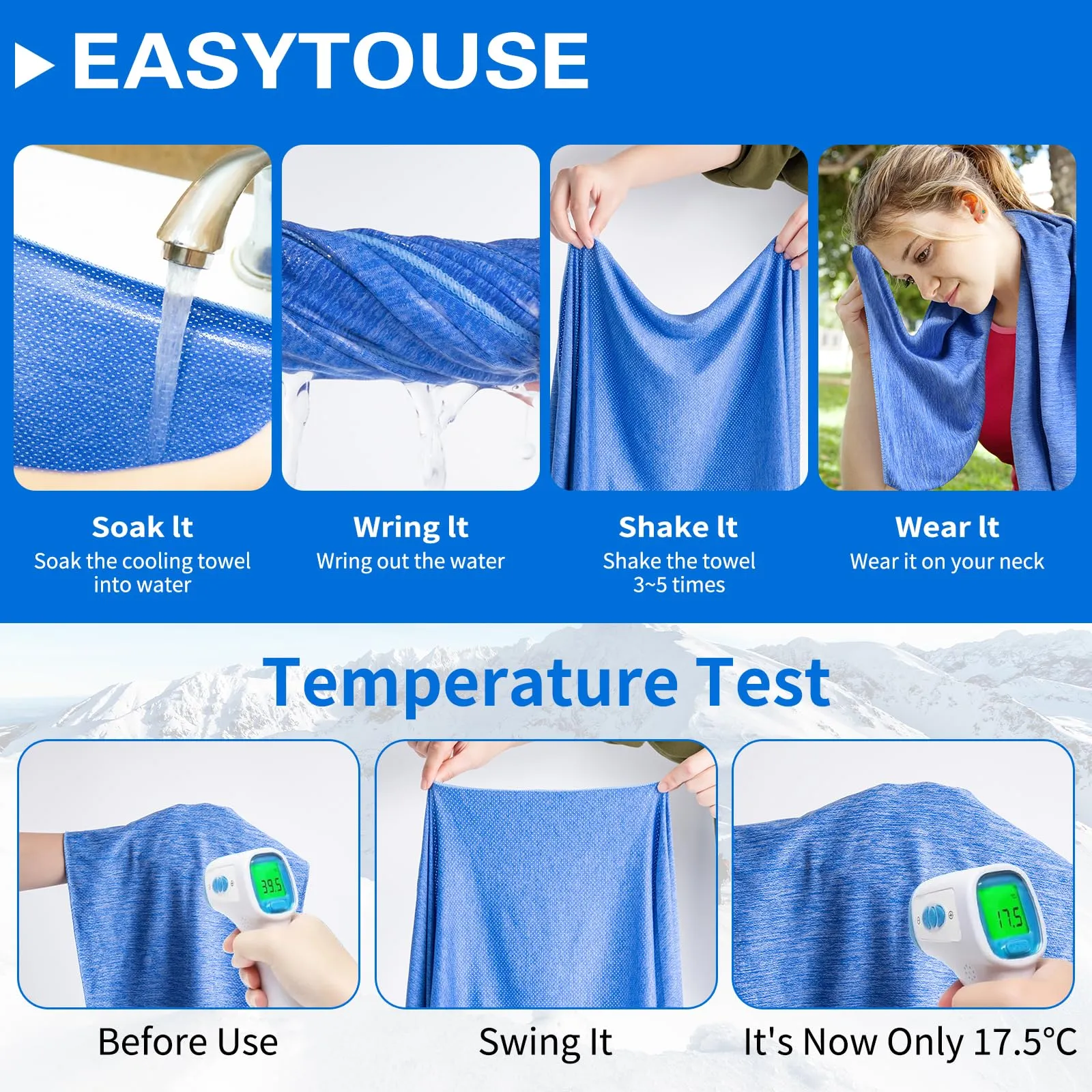 Premillow Cooling Towels - 4 Pack Cooling Towel(40"x12"), Cooling Towels for Neck and Face, Microfiber Soft Breathable Cooling Towel for Hot Weather