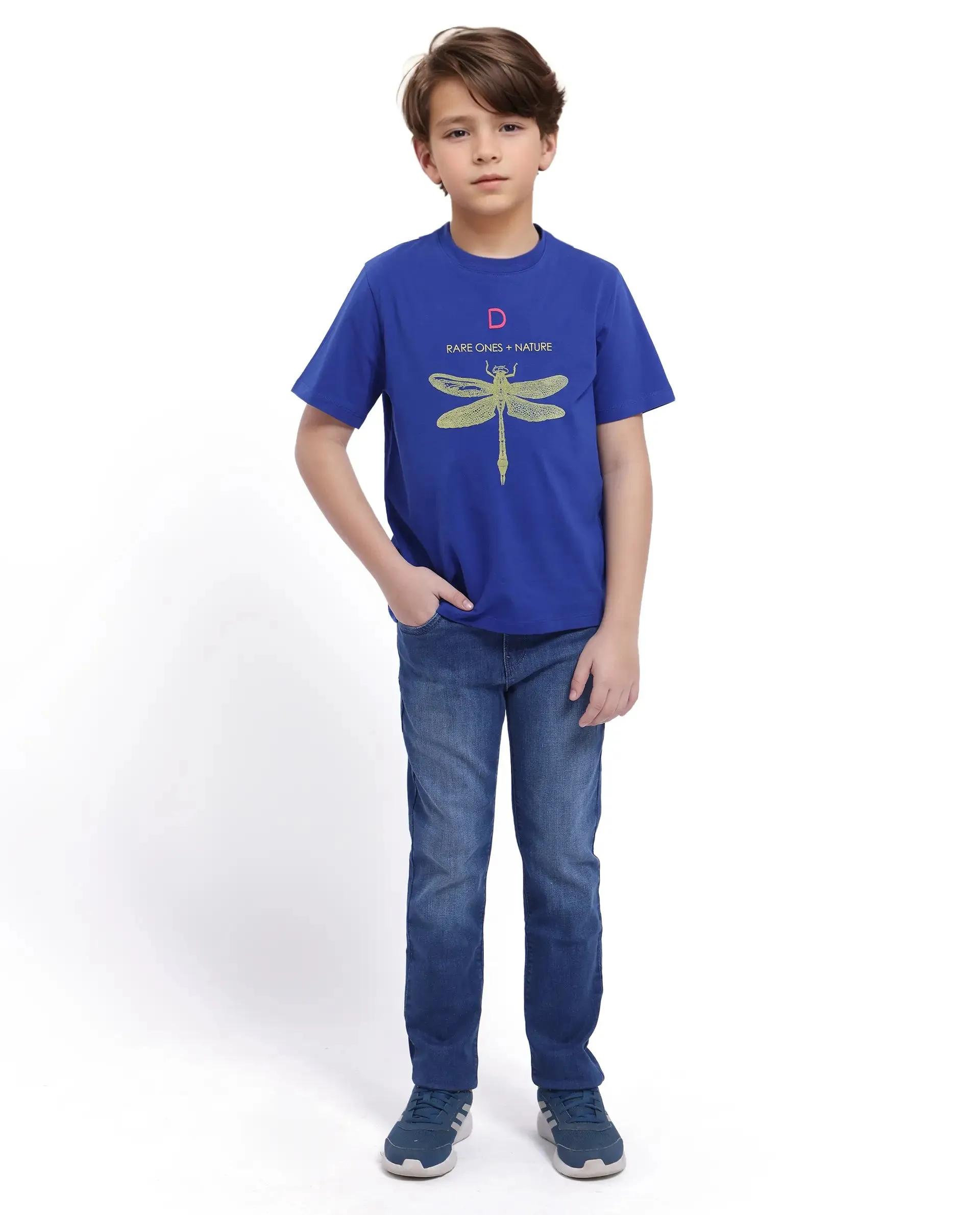 Rare Ones Kids Jos Blue Cotton Short Sleeve Regular Fit HD Placement Print T-Shirt