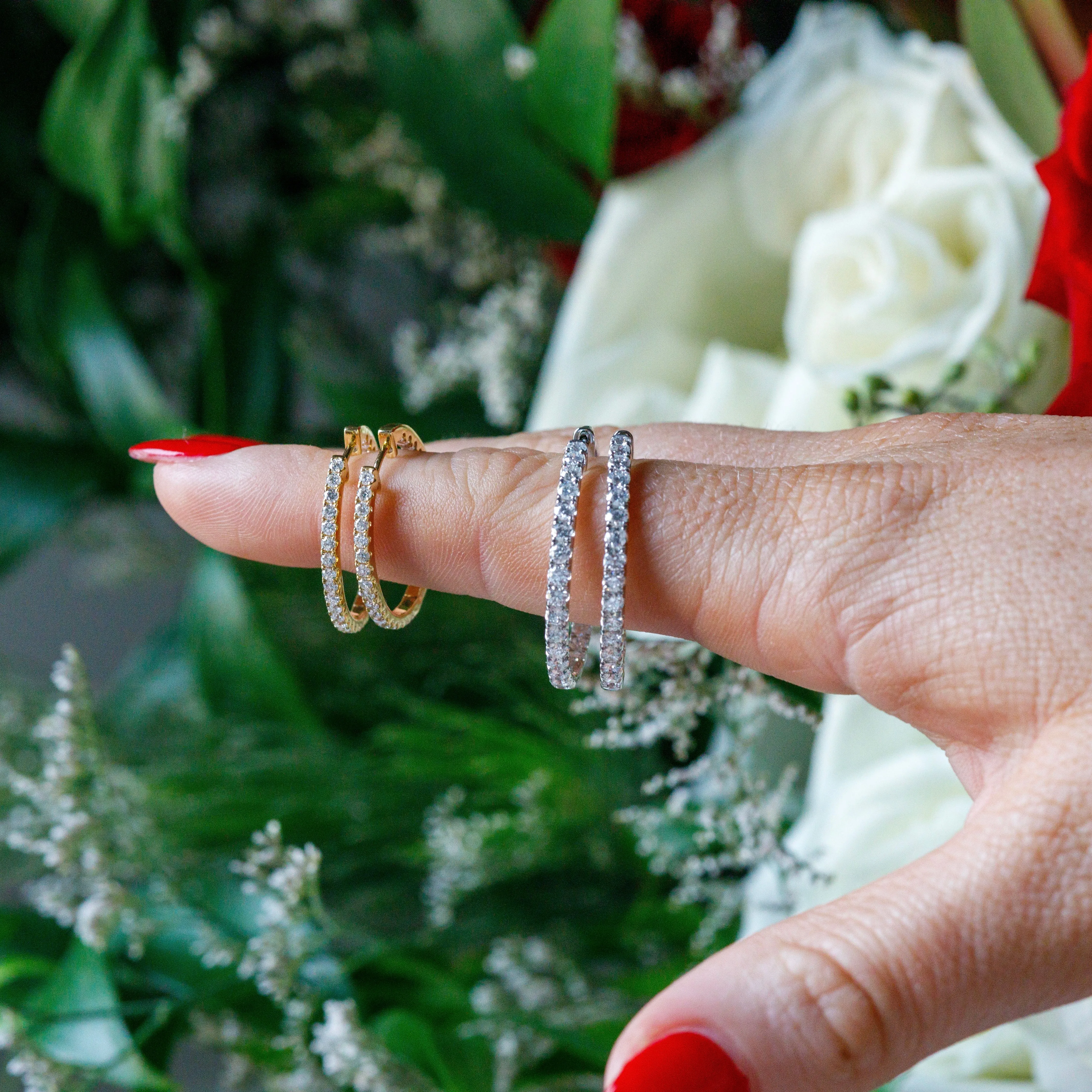 Round inside outside diamond hoops