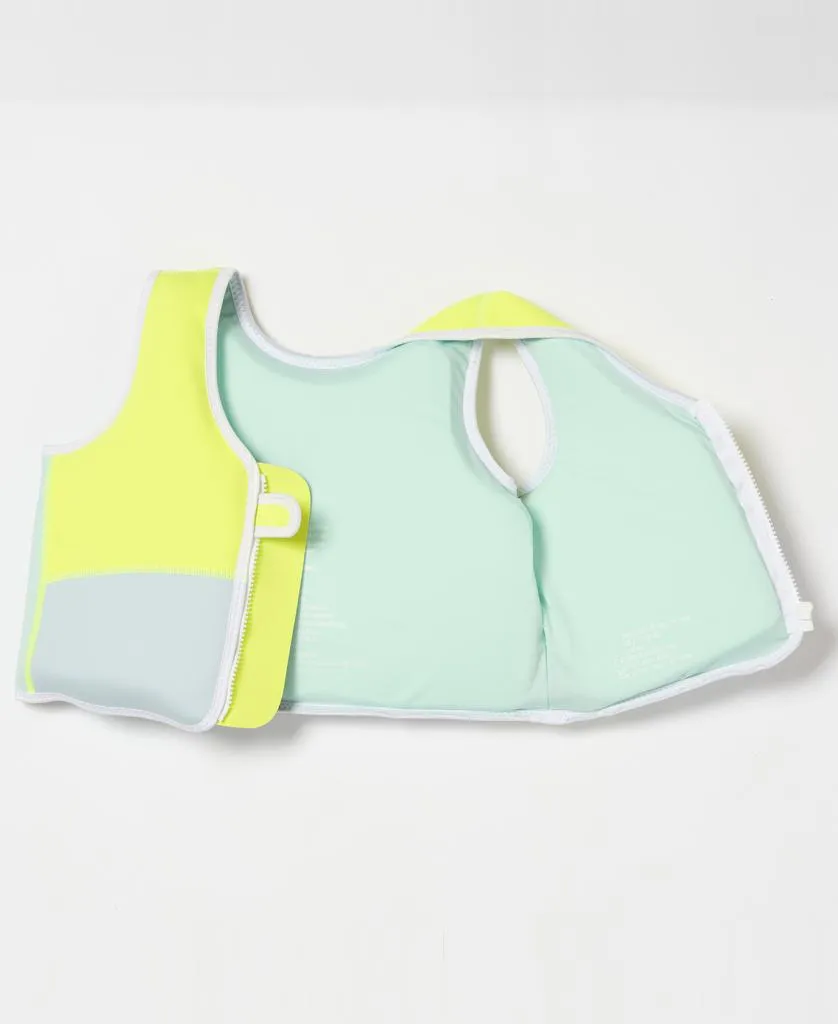Salty the Shark Swim Vest 3-6 | Aqua Neon Yellow