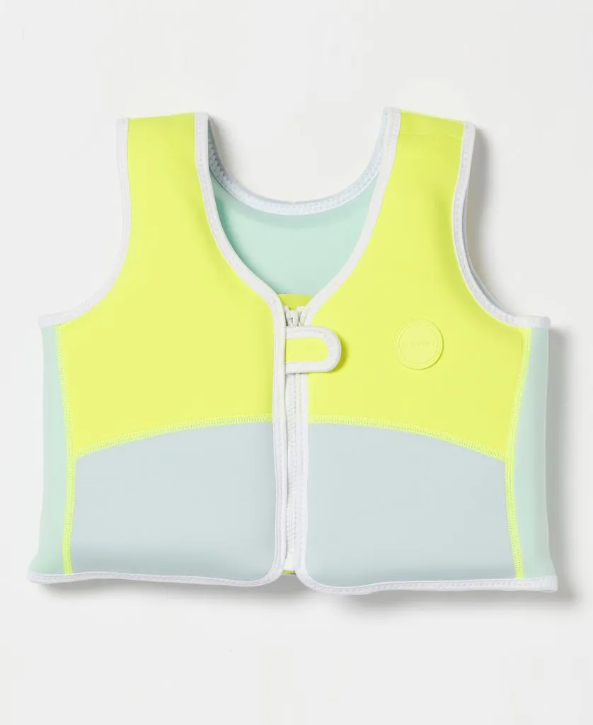 Salty the Shark Swim Vest 3-6 | Aqua Neon Yellow